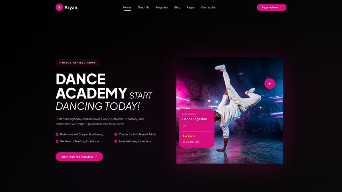 AryanDanceStudio Website